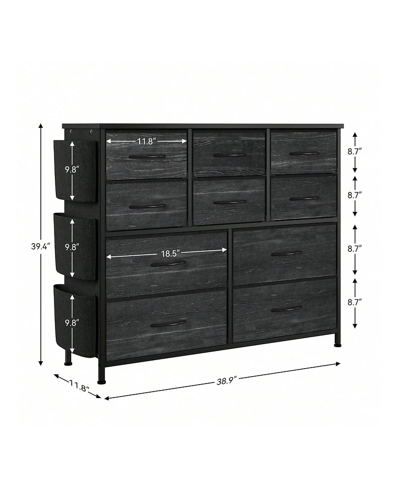 Dresser For Bedroom, 10 Drawers Fabric Storage Drawer, Dressers & Chest Of With Side Pockets, Hooks, Wood Tabletop Closet, Living Room, Ha