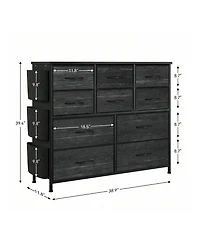 Dresser For Bedroom, 10 Drawers Fabric Storage Drawer, Dressers & Chest Of With Side Pockets, Hooks, Wood Tabletop Closet, Living Room, Ha