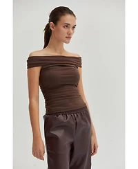 Crescent Women's Emberly Textured Satin Cowl Neck Satin Top