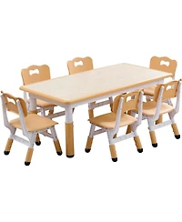 gaomon Modern Kids Table and 6 Chair Set, 47.20" Height Adjustable Toddler Table and 6 Chairs Set with Non-Slip Table Legs&Organizer Graffiti Desktop