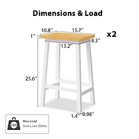 Streamdale Furniture Solid Wood Bar Stools, 25.6" Tall, Set of 2, Farmhouse Style