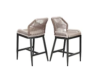 gaomon Woven Outdoor Counter Height Bar Stools Chairs Set of 2, Rattan Garden Counter Stools with Aluminum Frame, Modern Barstool with Backrest for Ki