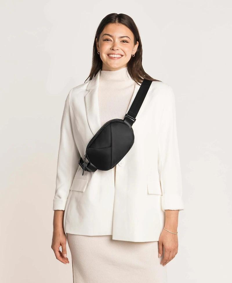 Lux & Nyx Origami Belt Bag Sling - Black Ultra Satin Nylon Convertible Belt, Sling, Crossbody Daily Travel