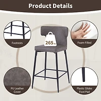Streamdale Furniture 28inch Counter Height Bar Stools Set of 2, Modern Bar Upholstered Chairs with Pu Leather, Metal Footrest and Frame for Kitchen Is