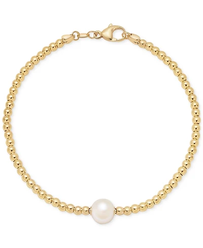 Cultured Freshwater Pearl (8-8.5mm) Beaded Bracelet in 14k Gold over Sterling Silver Made in Italy