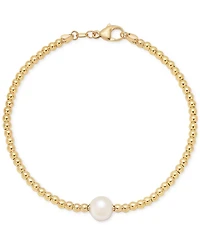Cultured Freshwater Pearl (8-8.5mm) Beaded Bracelet in 14k Gold over Sterling Silver Made in Italy