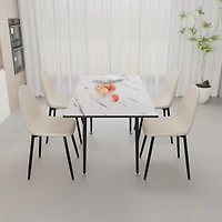 Streamdale Modern Dining Set White Table, Beige Chairs (4-Piece)