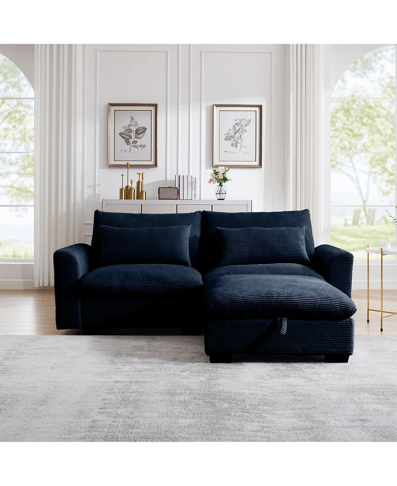 Streamdale Furniture Sectional Sofa Comfy Corduroy Couch for Living Room with Pillows and Round Armrests