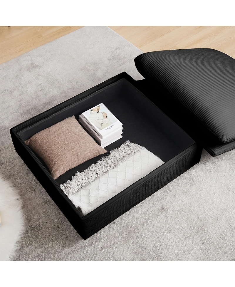 Streamdale Furniture Corduroy Two-Seater Sofa with 2 Storage Footrest,2 Seater Sectional deep seat sofa,Comfy Couches for Living Room,Black Sofa