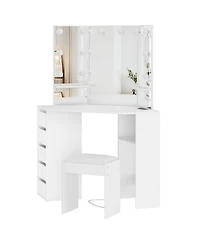 gaomon Table with Mirror Lamp,Dressing Table with Charging, 5 Drawers