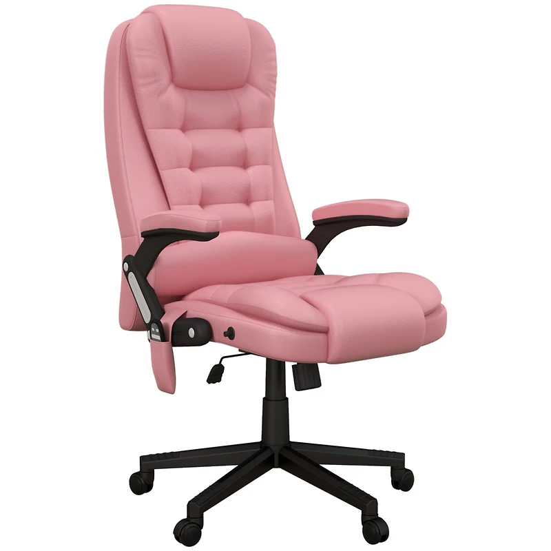 High Back Vibration Massage Office Chair with 6 Vibration Points, Heated Reclining Pu Leather Computer Chair with Armrest and Remote, Pink
