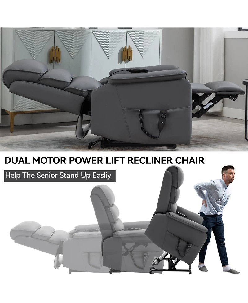 Streamdale Cat-Proof Leather Power Lift Recliner Chair with Massage