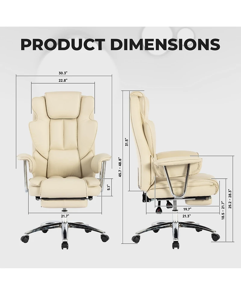 Streamdale Executive Office Chair, Leather, Reclining, Footrest (Beige)