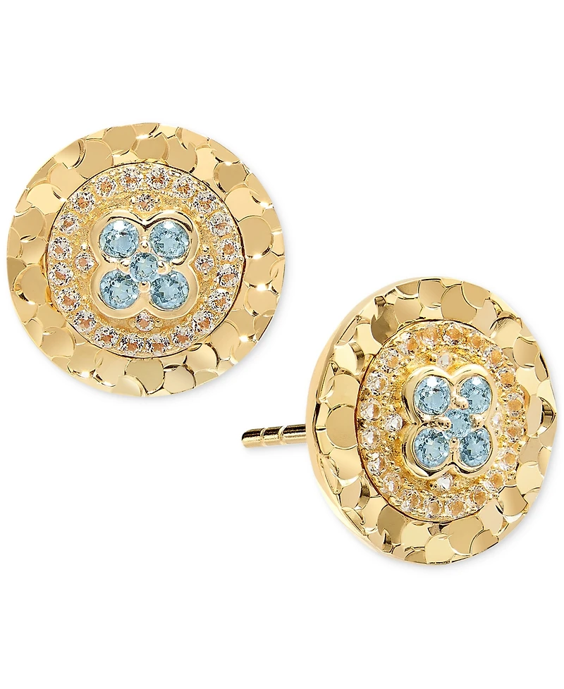 Amethyst (1/8 ct. t.w.) & White Topaz (1/6 Textured Frame Halo Stud Earrings 14k Gold-Plated Sterling Silver (Also available Blue Topa