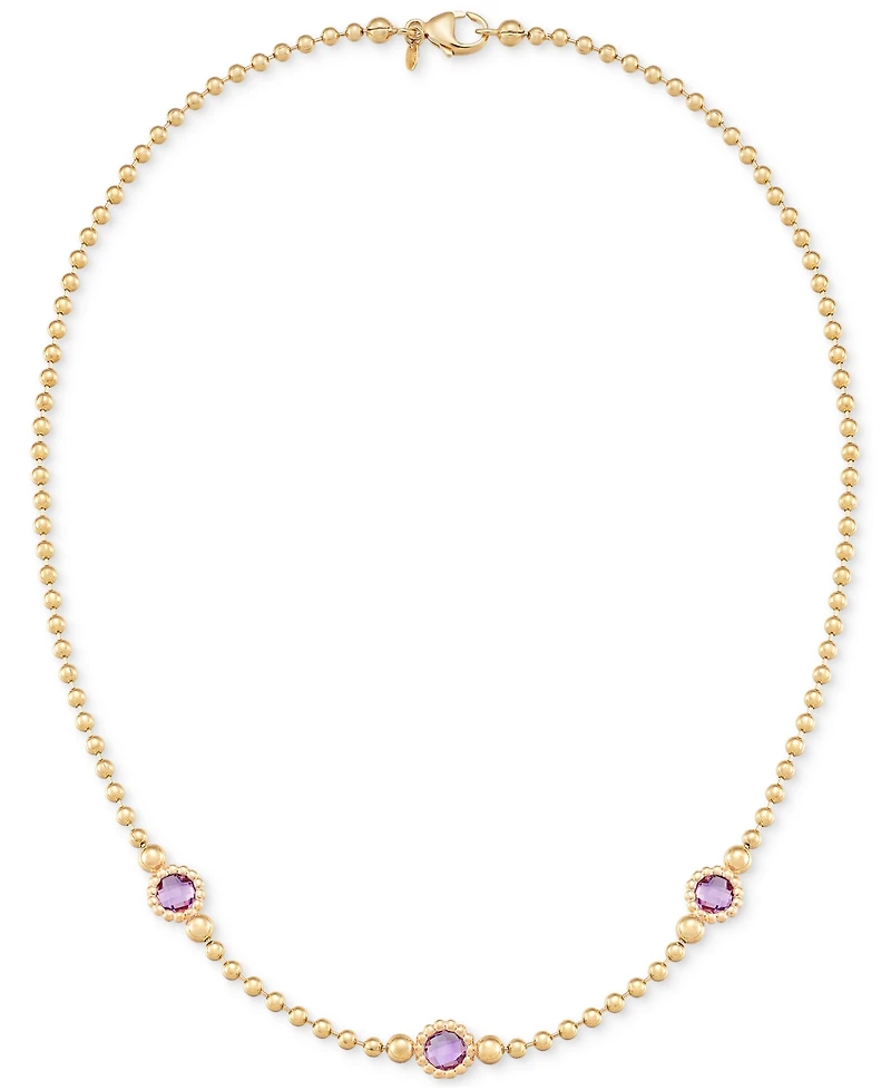 Amethyst Three Stone Bezel 18" Collar Necklace (3 ct. t.w.) 14k Gold-Plated Sterling Silver (Also available Onyx)