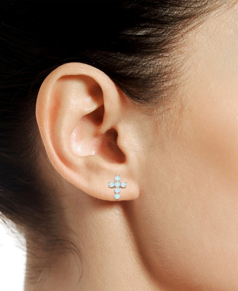 Lab Grown Sapphire Cross Stud Earrings (1 ct. t.w.) 10k White Gold (Also Grow Ruby, Pink Sapphire, & Opal)