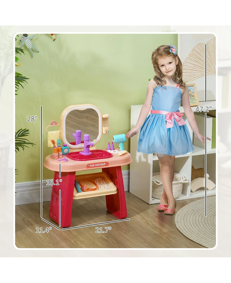 Qaba Kids Vanity Set with Mirror, Led Light, Music, 23 Accessories