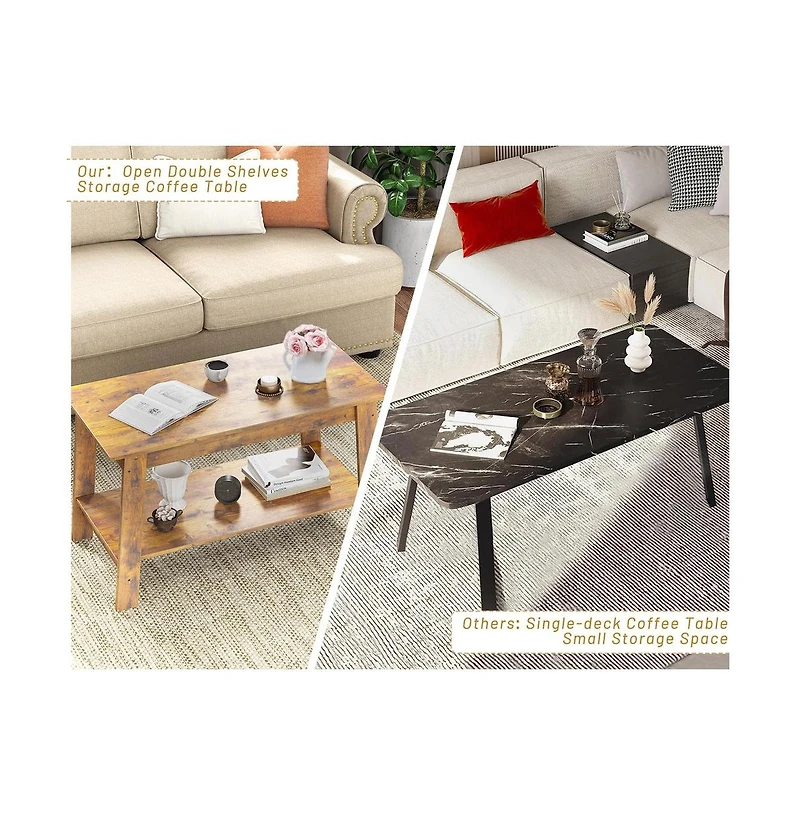 gaomon Coffee Table, 31.49'' Small Living Room Tables, 2-Tier Rustic Table for Room