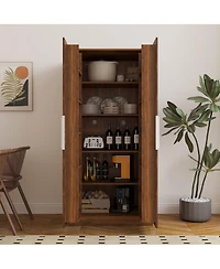 Streamdale Furniture 62.99in Kitchen Pantry Cabinet, Walnut Freestanding Buffet Cupboards Sideboard with Doors & Shelves, Kitchen Pantry Storage Cabin