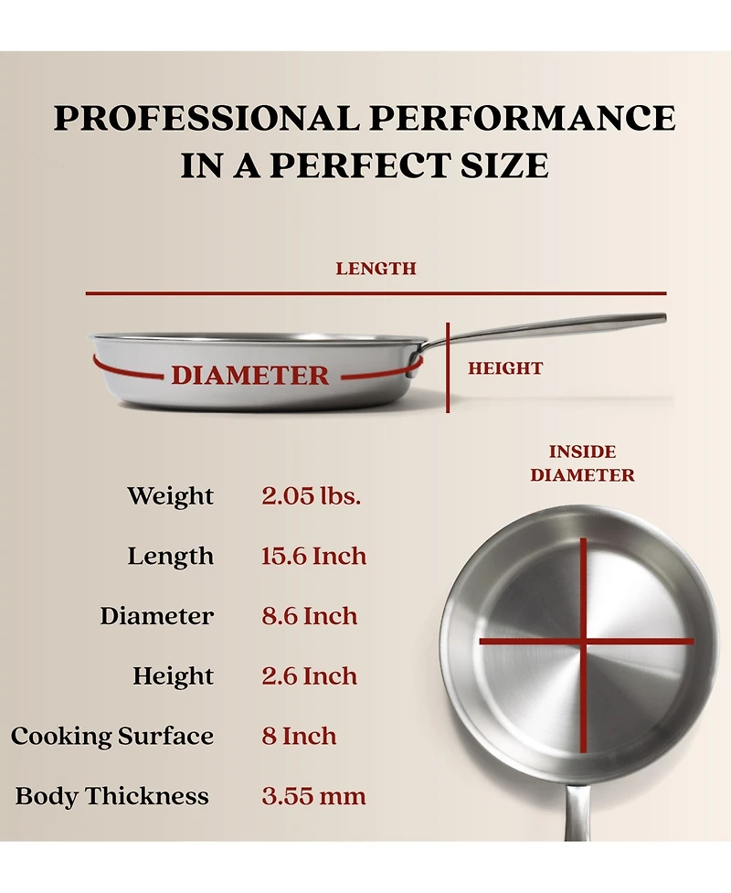 Alva Maestro 9.5" 5-Ply Stainless Steel Frying Pan