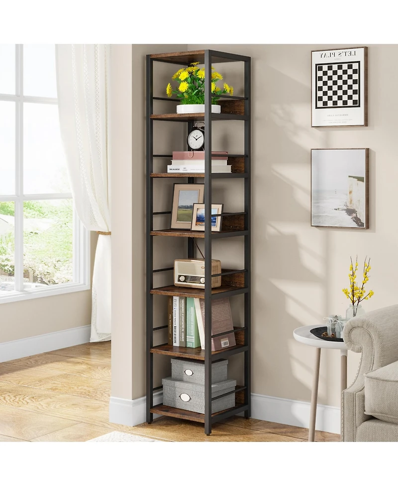 Tribesigns 75 Inch Tall Narrow Bookshelf Storage Rack Set of 2, Etagere Shelves Display Stand for Small Spaces,6-Tier Corner Shelf