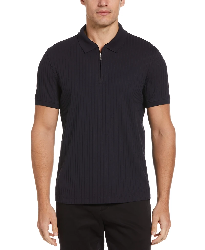 Perry Ellis Men's Slim-Fit Ribbed-Knit 1/4-Zip Polo Shirt