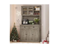 gaomon Kitchen Pantry Storage Cabinet, 71" Tall Wood Pantry Cabinet with Microwave Stand, Modern Kitchen Hutch Cabinet, Coffee Bar Hutch with Wine Rac