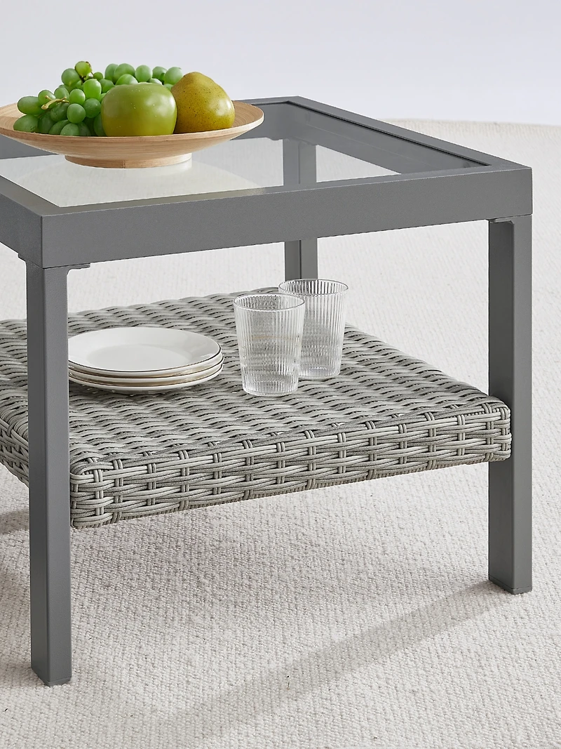 Songmics Home Sencillo Collection - Small Square Coffee Table with Storage, Modern and Transitional Style, Glass, Gray