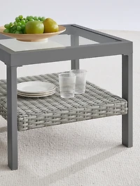 Songmics Home Sencillo Collection - Small Square Coffee Table with Storage, Modern and Transitional Style, Glass, Gray