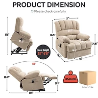 Boyel Living 23" Seat Width and High Back Large Chenille Power Lift Recliner Chair with 8-Point Vibration Massage Lumbar Heating