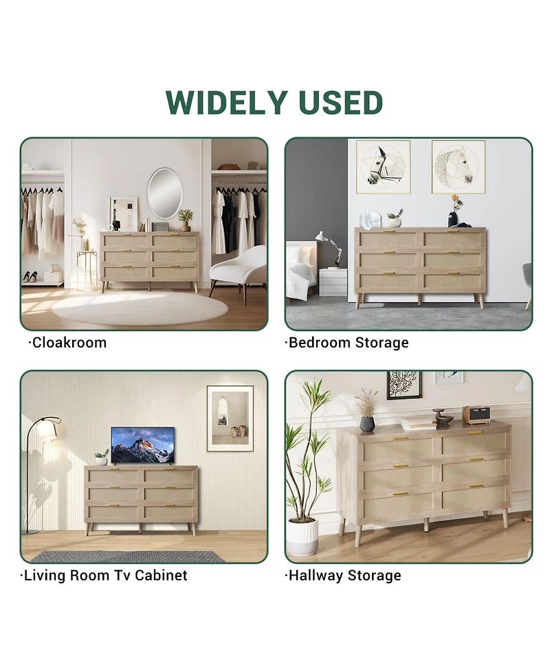 gaomon 6 Drawer Rattan Dresser