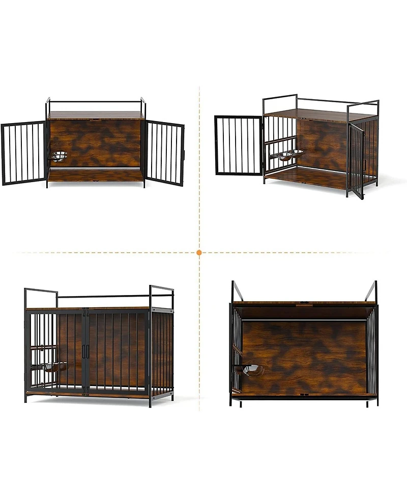 Lovmor Furniture Style Dog Crate Large Dogs Indoor Heavy Duty Dog Kennels with 2 Stainless Steel Bowls