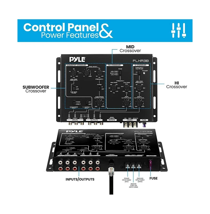 Pyle 3-Way Electronic Crossover - Remote Subwoofer Control, High/Low-Pass, 6-Channel Output, Black (PLXR3B)