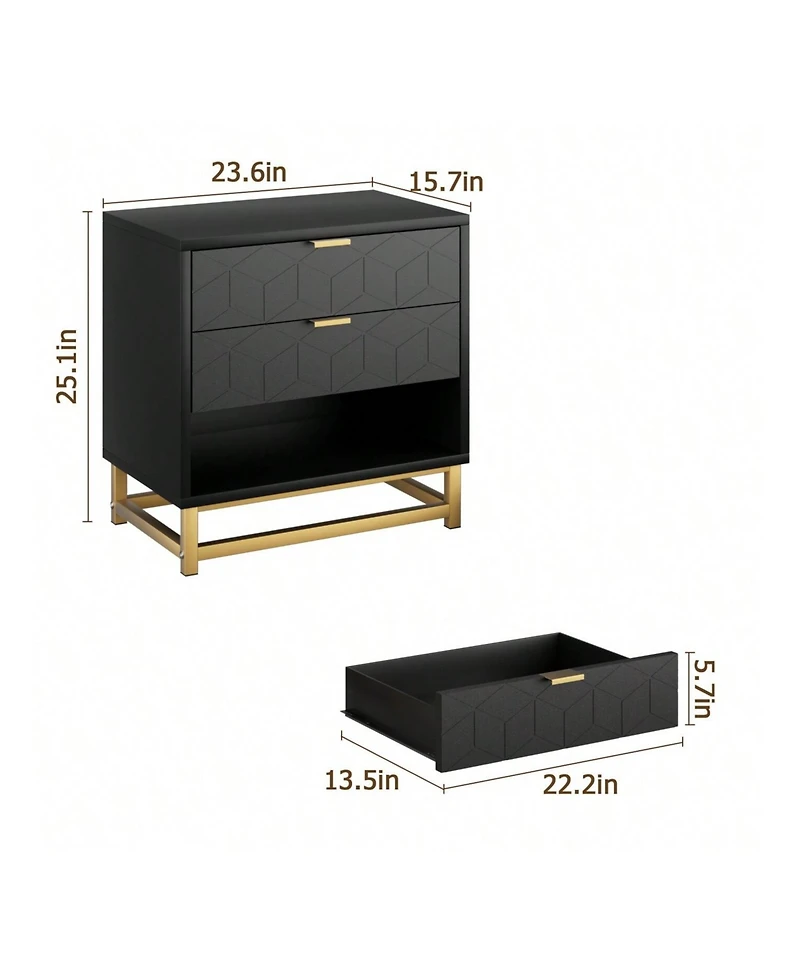 3 Drawer Dresser For Bedroom, Modern Dressers & Chests Of Drawers, Wood Chest Organizer With Metal Legs, Large Drawers Hallway