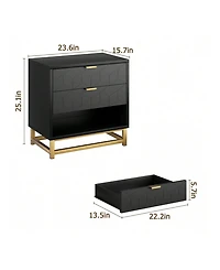3 Drawer Dresser For Bedroom, Modern Dressers & Chests Of Drawers, Wood Chest Organizer With Metal Legs, Large Drawers Hallway