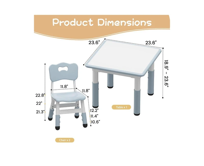 gaomon Kids Table and 2 Chairs Set with Graffiti Desktop, Height Adjustable Toddler Table and Chairs Set, 4 in 1 Activity Table Play Table for Reading