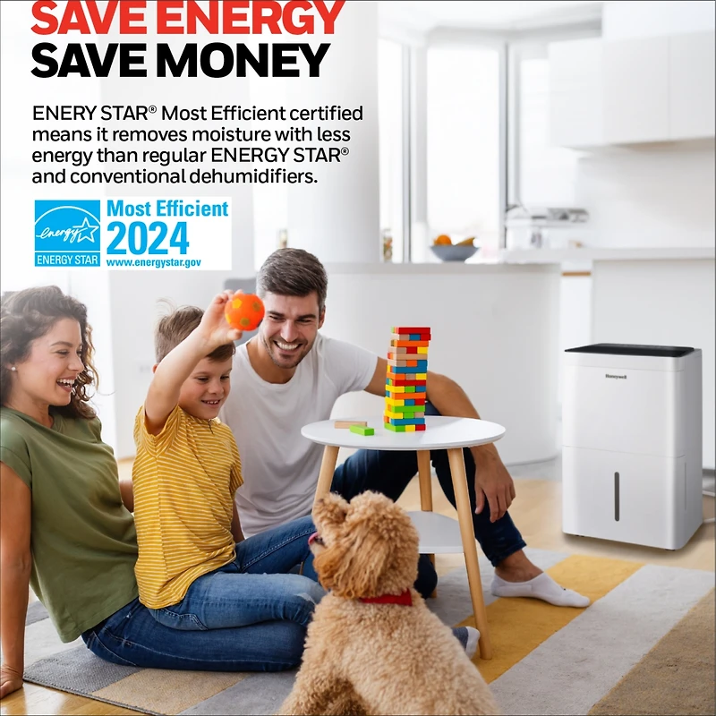 Honeywell 2024 New! 50-Pint Energy Star Smart Dehumidifier with WiFi and Alexa Voice Control for 4,000 Sq Ft – Laundry Mode, Auto-Comfort Mode