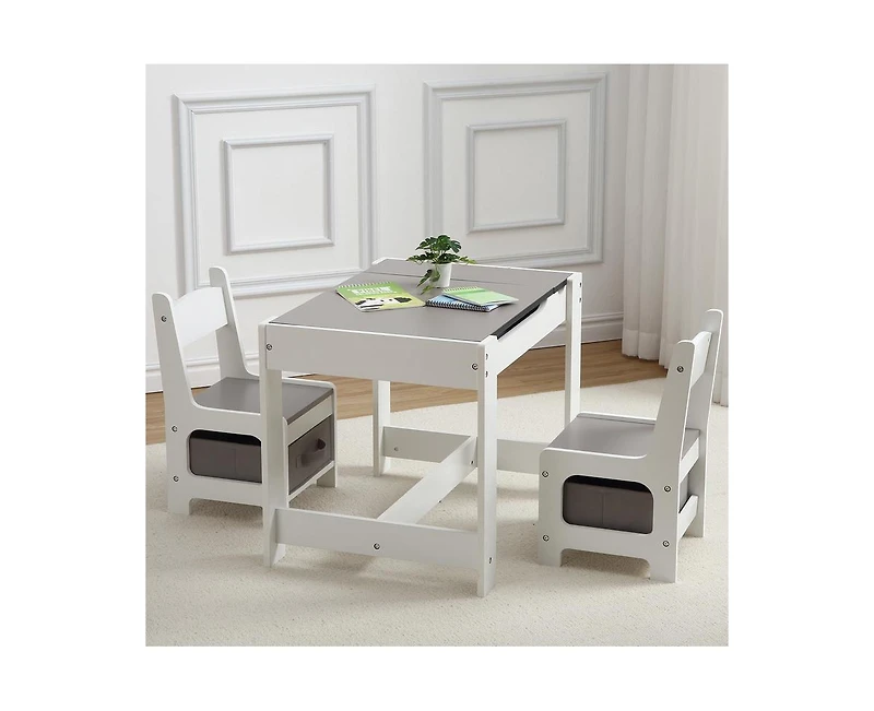 gaomon Kids Table and Chair Set, 4 in 1 Children Activity Table w/Storage, Removable Tabletop, Blackboard, 3-Piece Toddler Furniture Set for Art, Craf