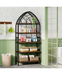 Tribesigns 74.8-Inch Tall Bookshelf,5-Tier Bookshelf with Metal Frame,Curved Freestanding Display Shelf