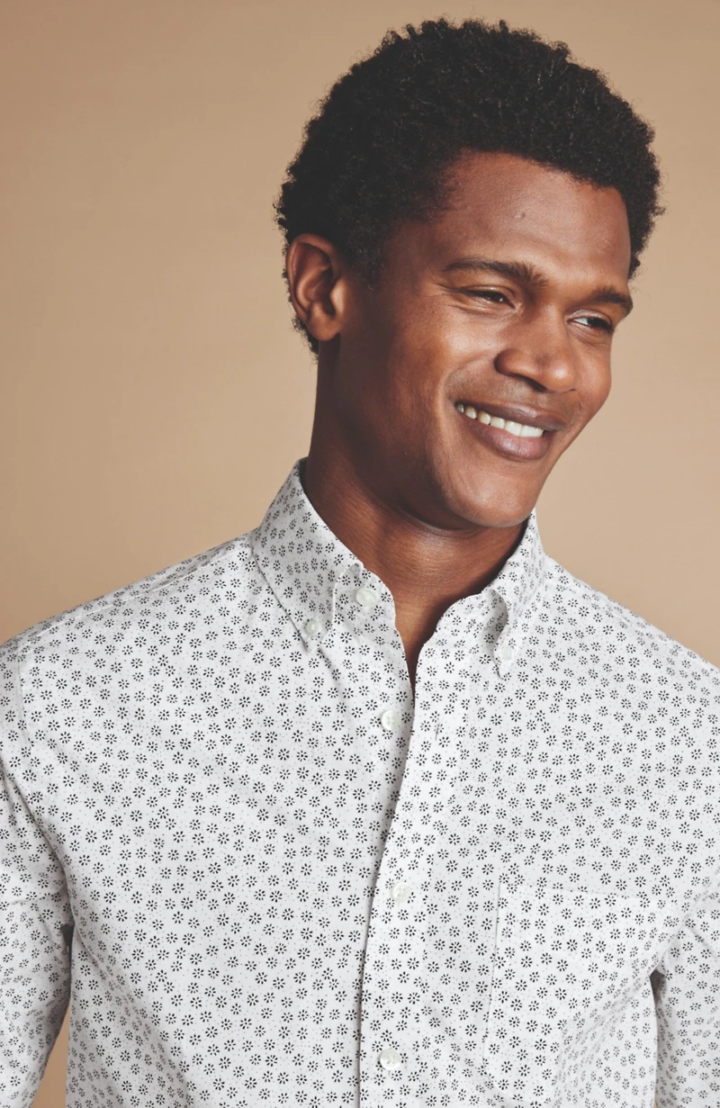 Charles Tyrwhitt Men's Slim Fit Semi-Cutaway Collar Non-Iron Floral Geo Print Shirt