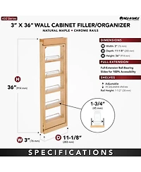 Rev-a-Shelf Pullout Wall Filler Cabinet Wooden Organizer, 36" Hgt, 432-WF36-3C