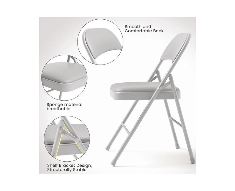 4 Pack Folding Chairs with Padded Cushion and Back, Folding Chairs for Outside, Foldable Chairs with Metal Frame Hold Up to 350 Lbs, Metal Chairs for