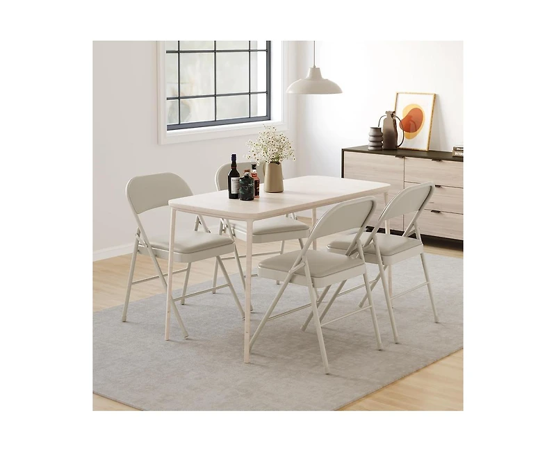 Pack Beige Folding Chairs With Padded Cushion and Back, Folding Chairs for Outside, Foldable Chairs With Metal Frame Hold Up to 350 Lbs