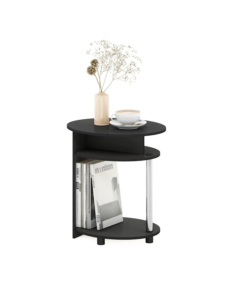 Furinno Mid-Century 3-Tier Oval End Table Accent Sofa Side Coffee Table Space-Saving Nightstand Living Room Furniture w/Open Storage Shelf