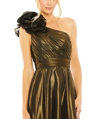 Women's Rosette One Shoulder Tea Length Dress