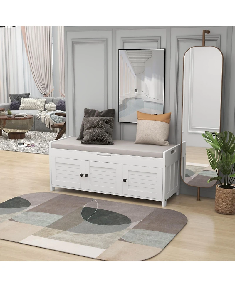 3-Door Storage Bench with Cushion – Hidden Shoe Organizer for Hallway, Mudroom, or Foyer