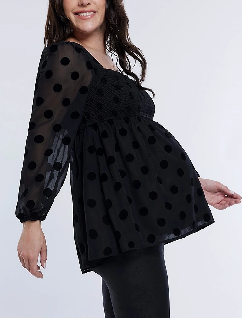 Motherhood Maternity Smocked Square Neck Long Sleeve Babydoll Top