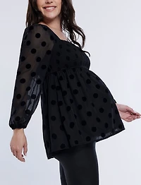 Motherhood Maternity Smocked Square Neck Long Sleeve Babydoll Top