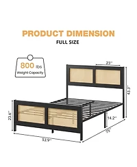 gaomon Full Size Rattan Bed Frame with Headboard