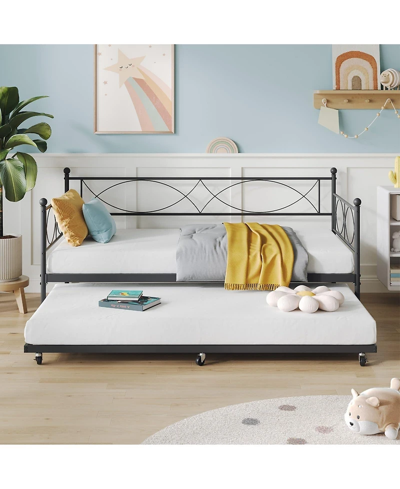 gaomon Twin Daybed with Trundle, Day Bed with Trundle Bed Twin, Twin Size Mattress Foundation